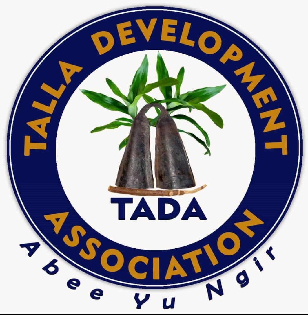 TADA seal — a gong carried with a fresh Nkeng branch, symbol of peace and unity